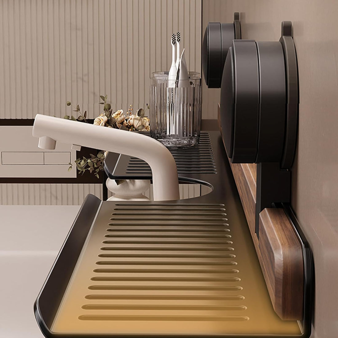 Premium Walnut Bathroom Shelf No Drilling Wall Mounted Sink Shelf
